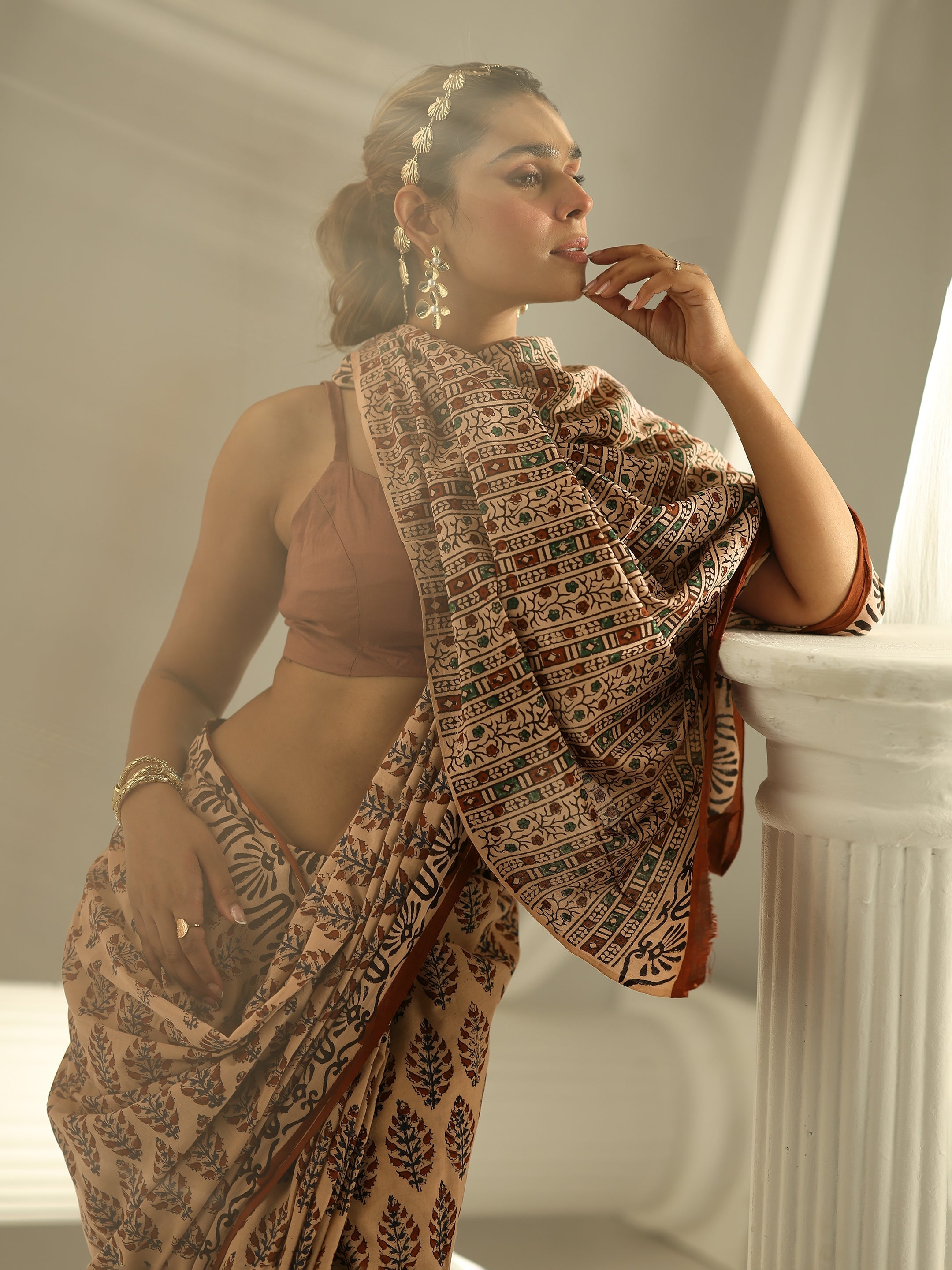 libas Beige Block Print Cotton Saree-picture-28