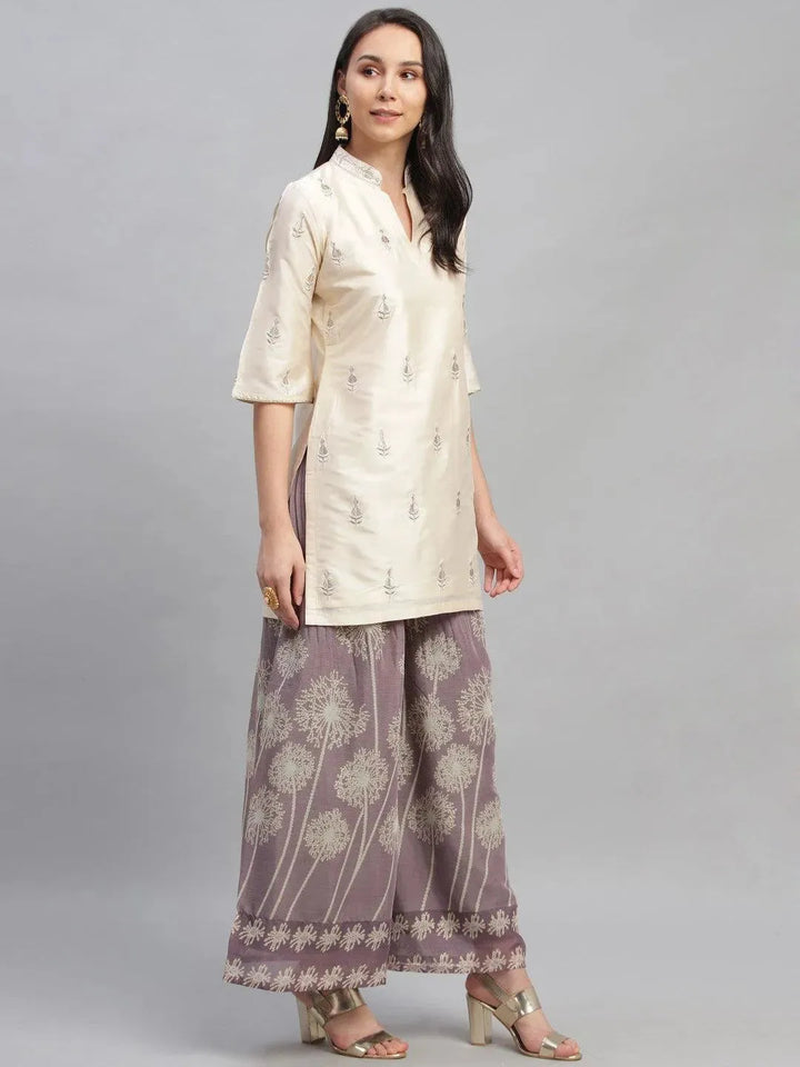 Beige Embroidered Chanderi Kurta Set - Libas