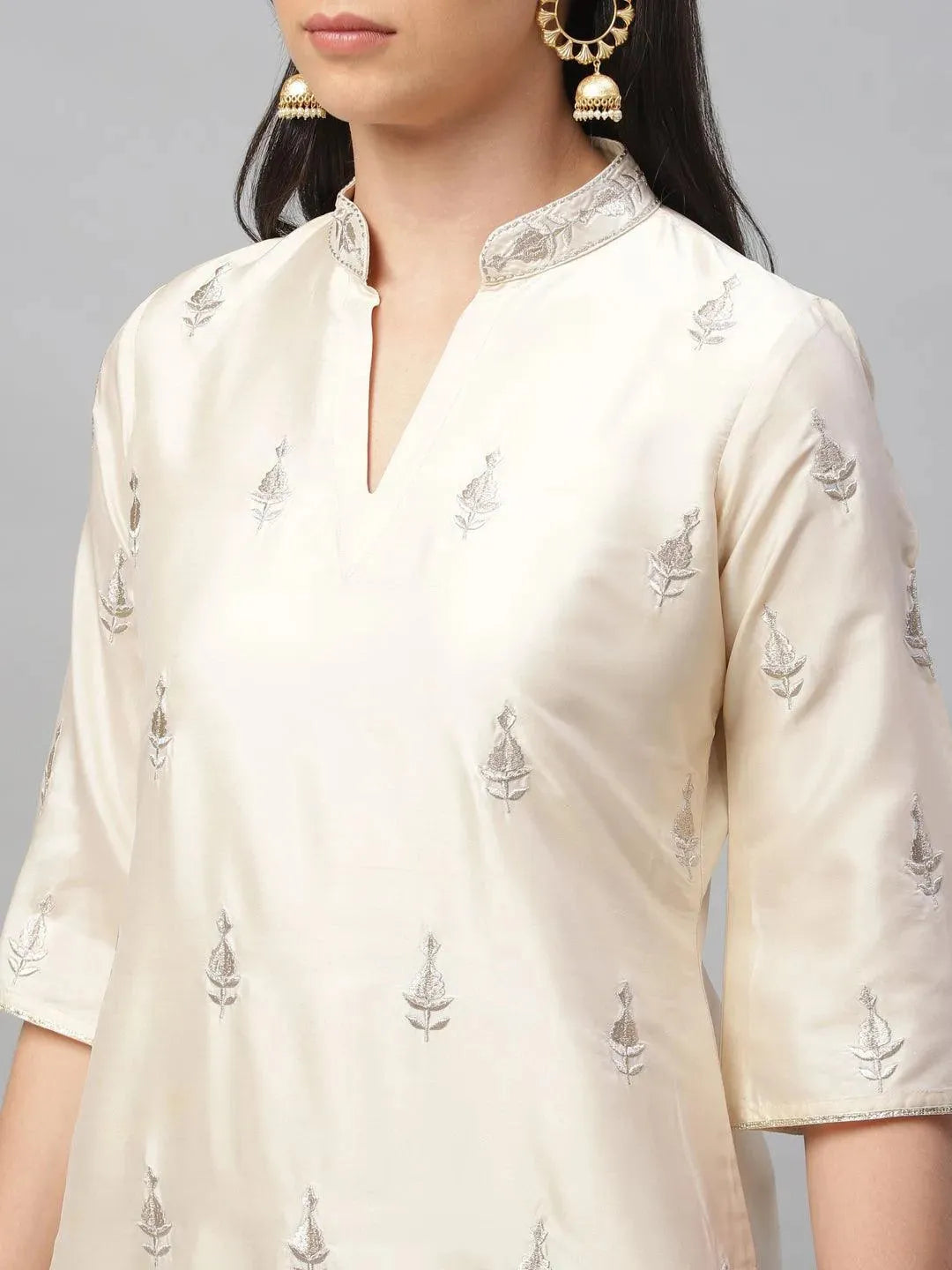 Beige Embroidered Chanderi Kurta Set - Libas