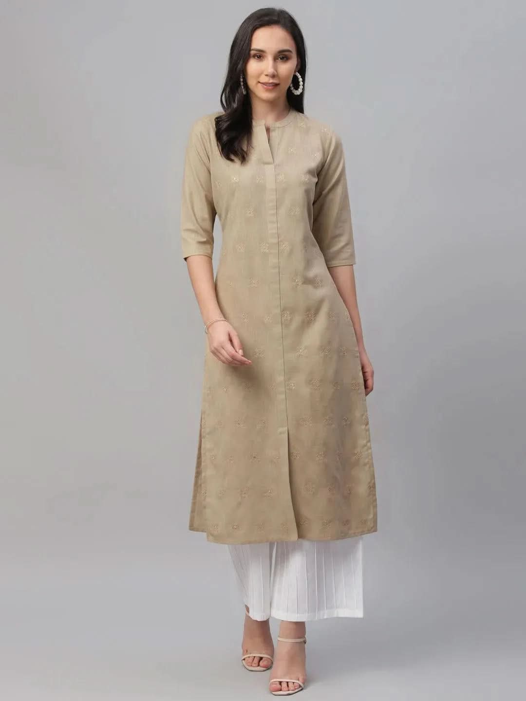 

Buy Beige Embroidered Cotton Kurta - 9085F- | Libas Ethnic Wear Online