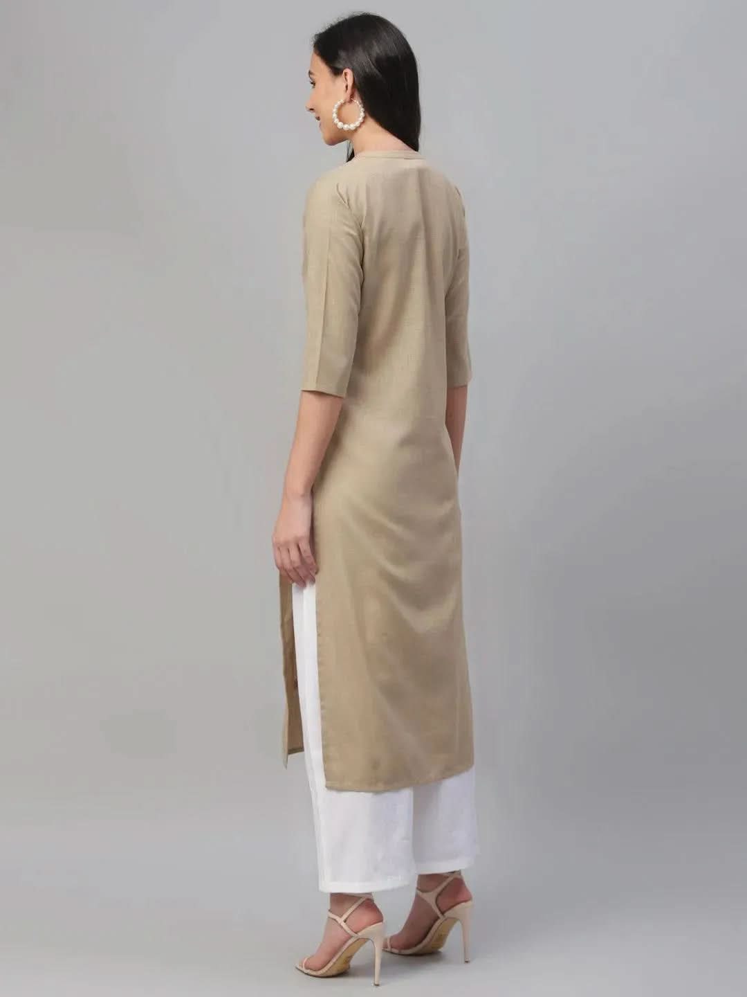 

Buy Beige Embroidered Cotton Kurta - 9085F-XS | Libas Ethnic Wear Online