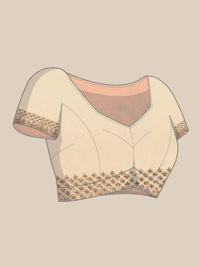 Beige Embroidered Net Saree - Libas