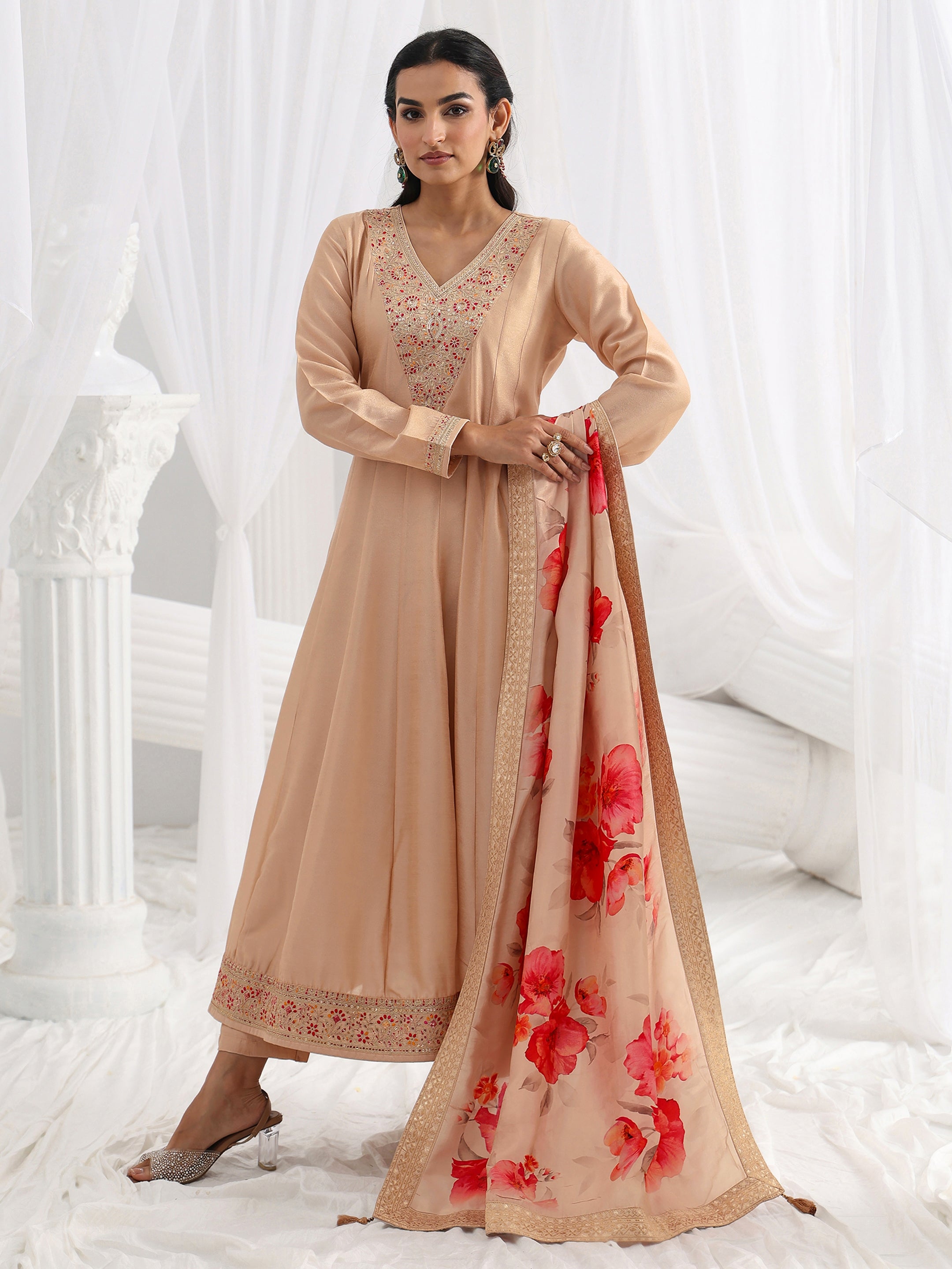 libas Beige Embroidered Silk Blend A-Line Suit Set With Dupatta-picture-15