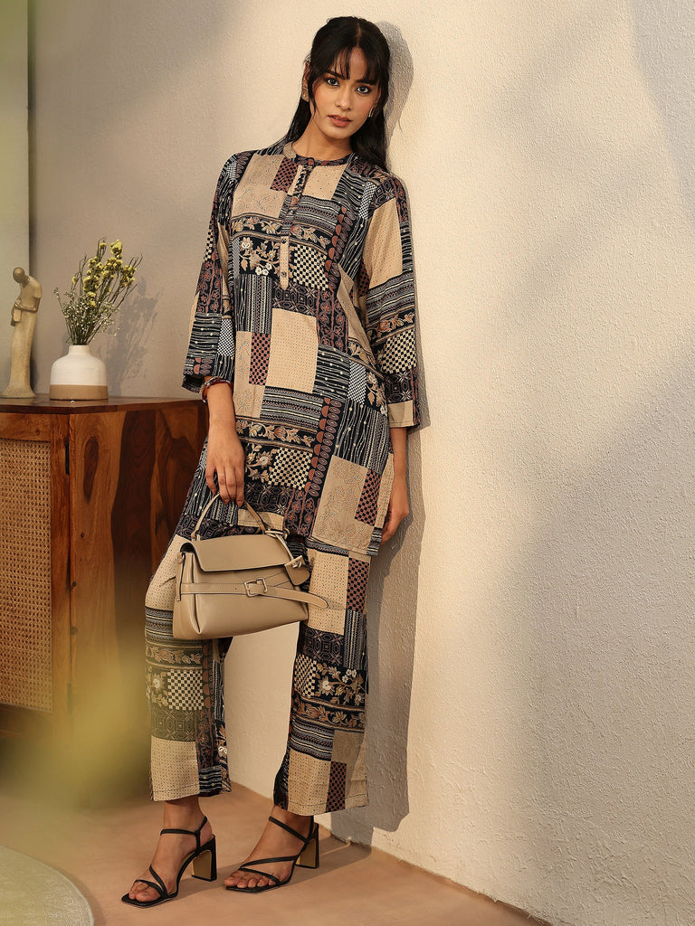 Libas Beige Multi Printed Rayon Co-Ord Set