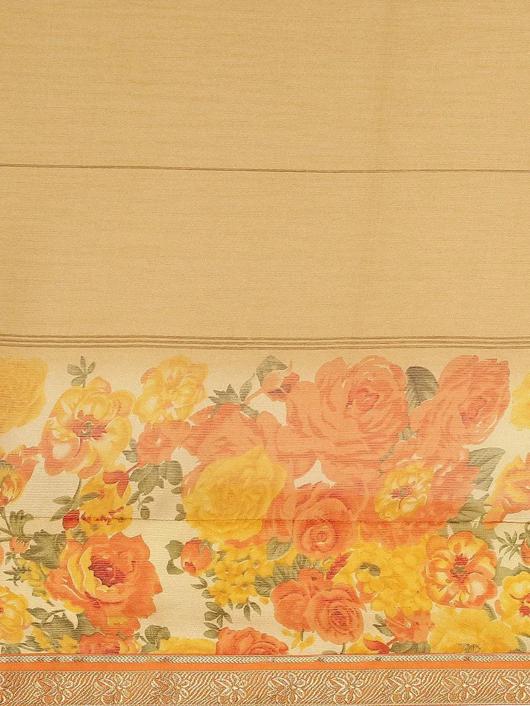 Beige Printed Chiffon Saree - Libas 