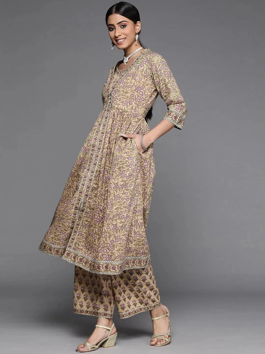 

Buy Beige Printed Cotton Kurta Set - 33197O- | Libas Ethnic Wear Online
