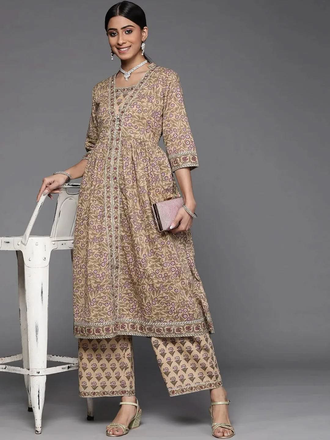 

Buy Beige Printed Cotton Kurta Set - 33197O-XS | Libas Ethnic Wear Online