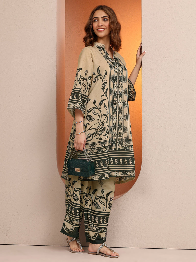 Libas Beige Printed Cotton Blend Co-Ord Sets