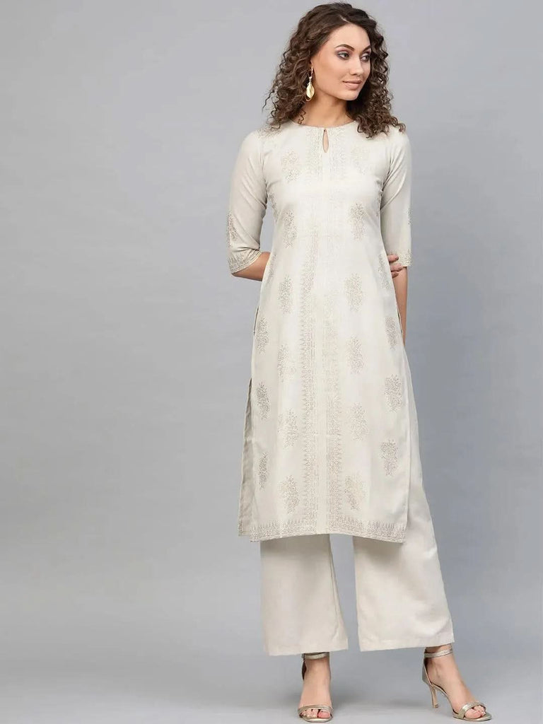 Libas Beige Printed Cotton Kurta