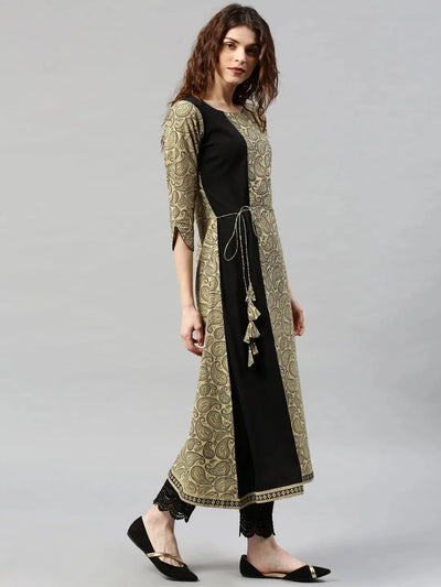 Beige Printed Cotton Kurta - Libas