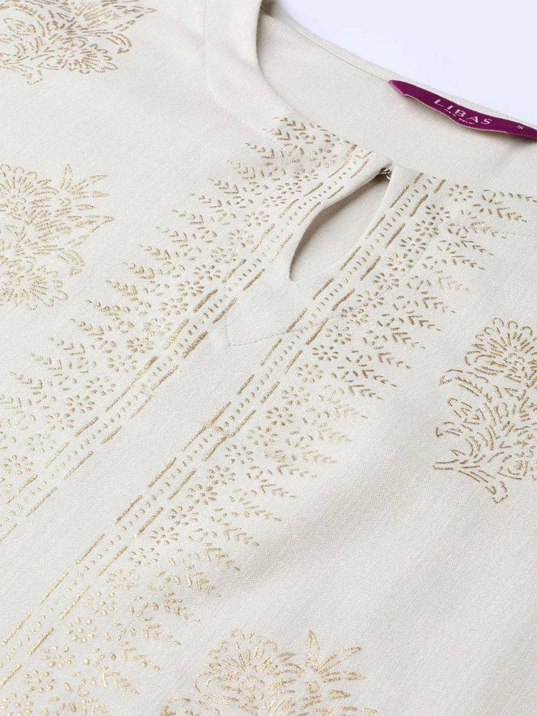 Beige Printed Cotton Kurta - Libas 