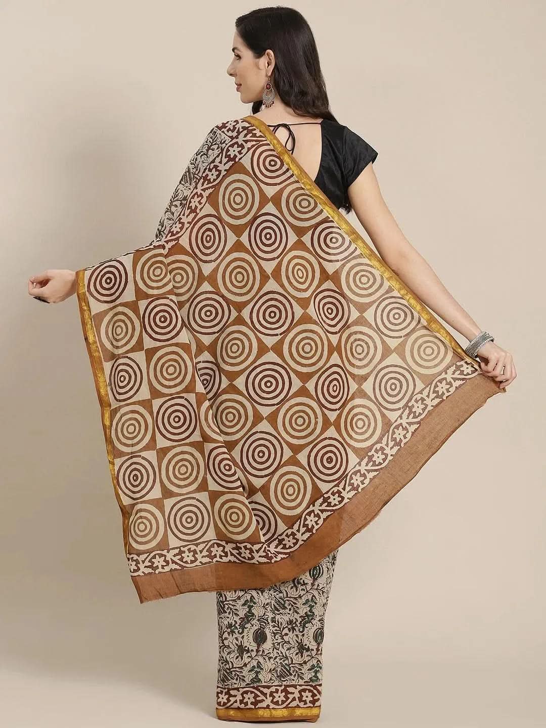 

Beige Printed Cotton Saree