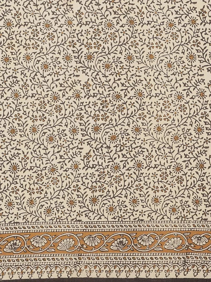 Beige Printed Cotton Saree - Libas