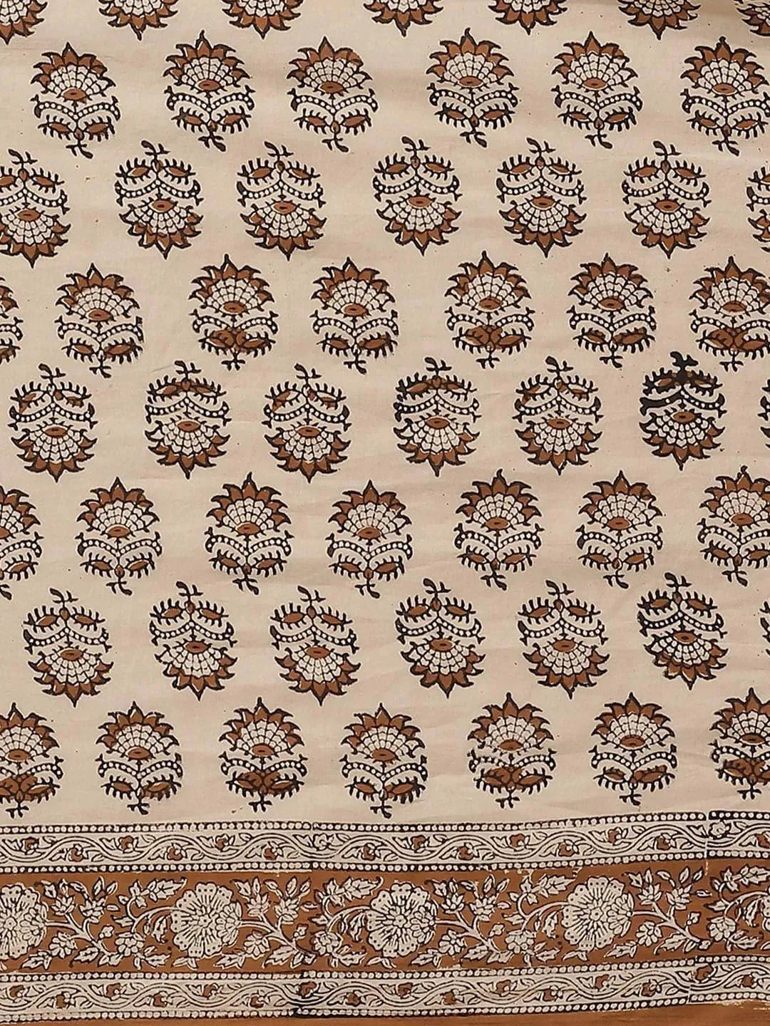 Beige Printed Cotton Saree - Libas 