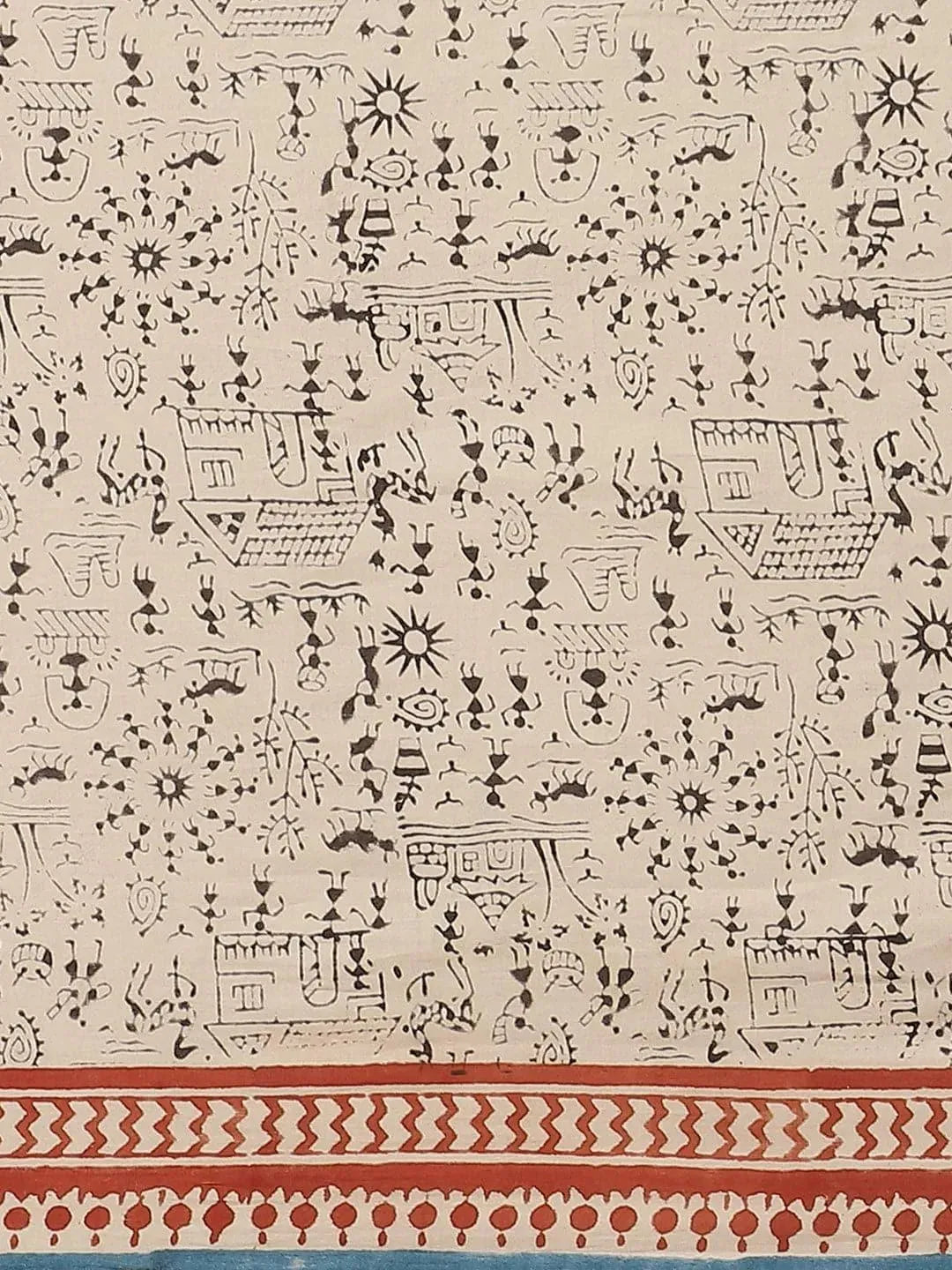 Beige Printed Cotton Saree - Libas 