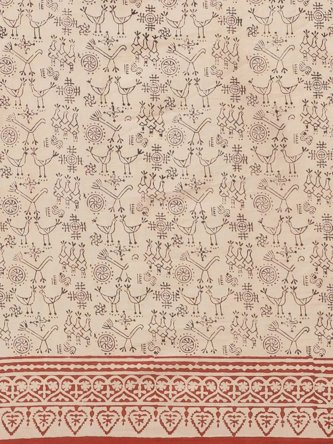 Beige Printed Cotton Saree - Libas 