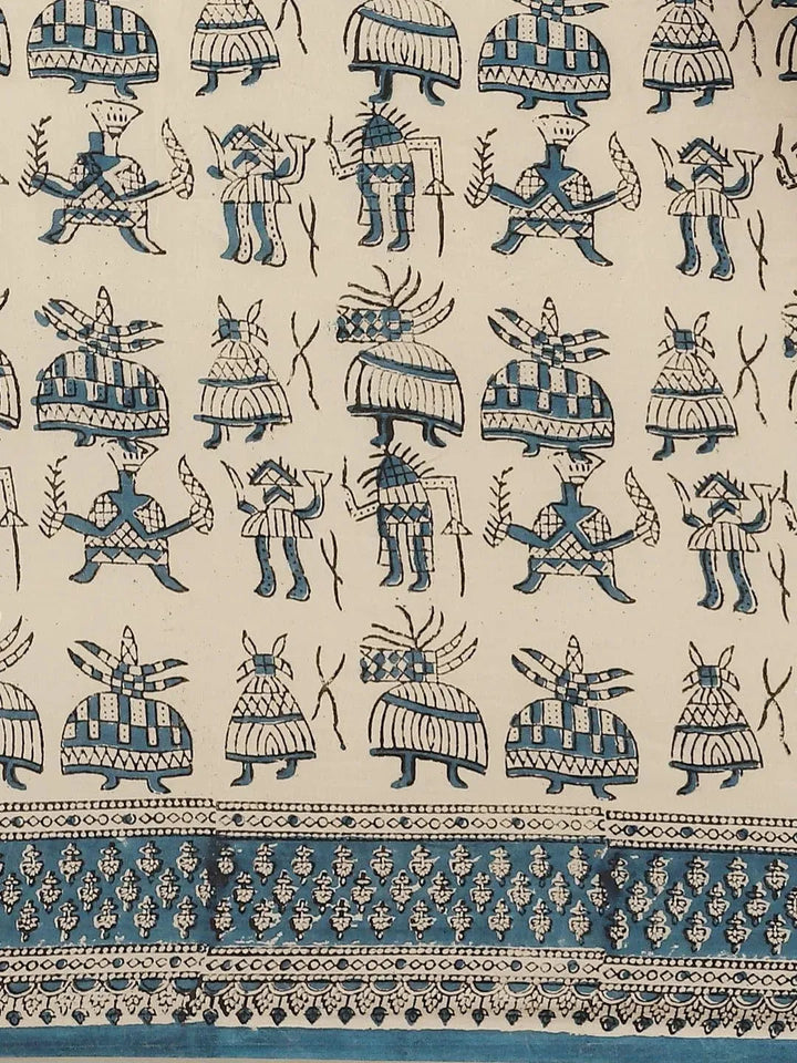 Beige Printed Cotton Saree - Libas