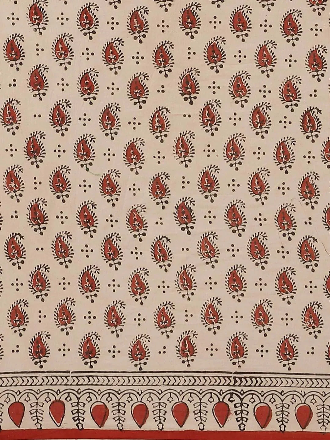 Beige Printed Cotton Saree - Libas 