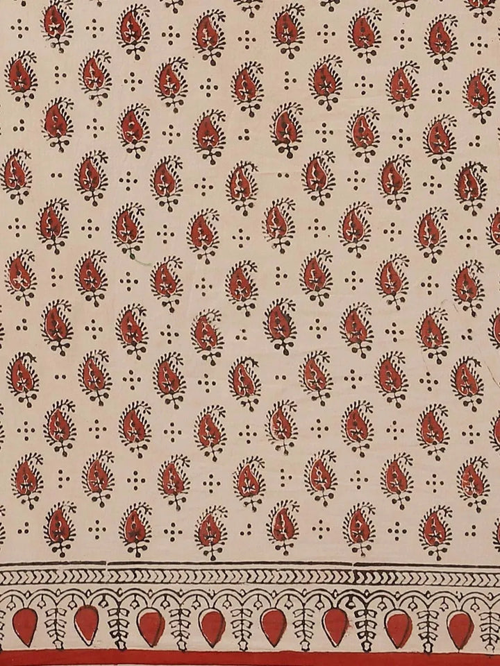 Beige Printed Cotton Saree - Libas