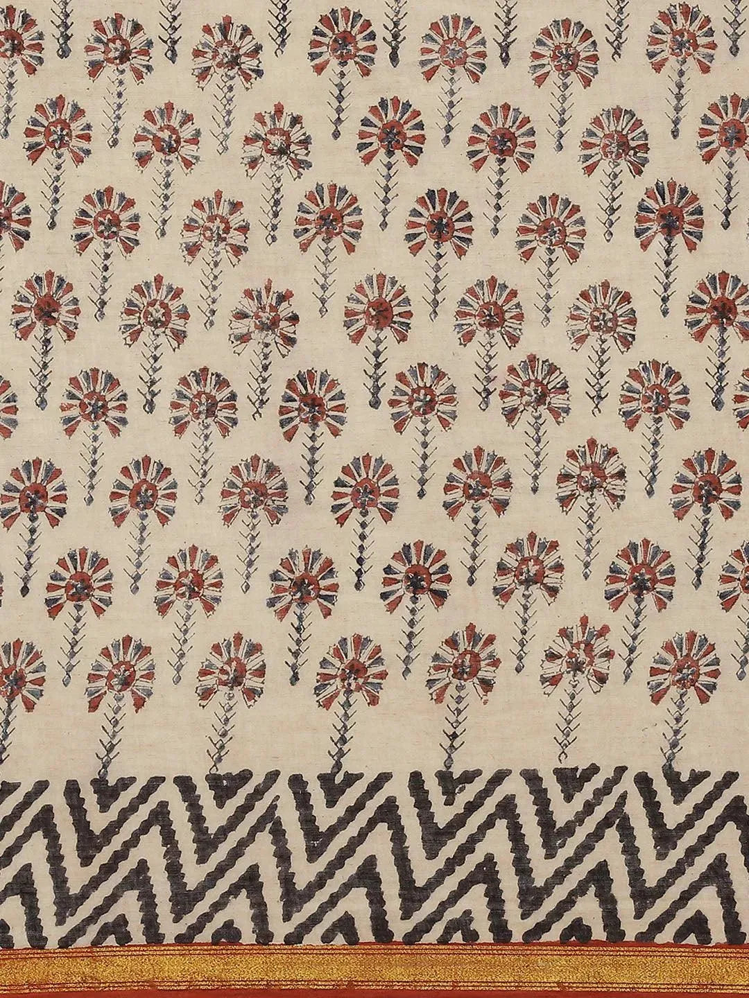 Beige Printed Cotton Saree - Libas 