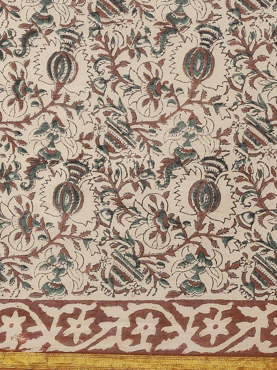 Beige Printed Cotton Saree