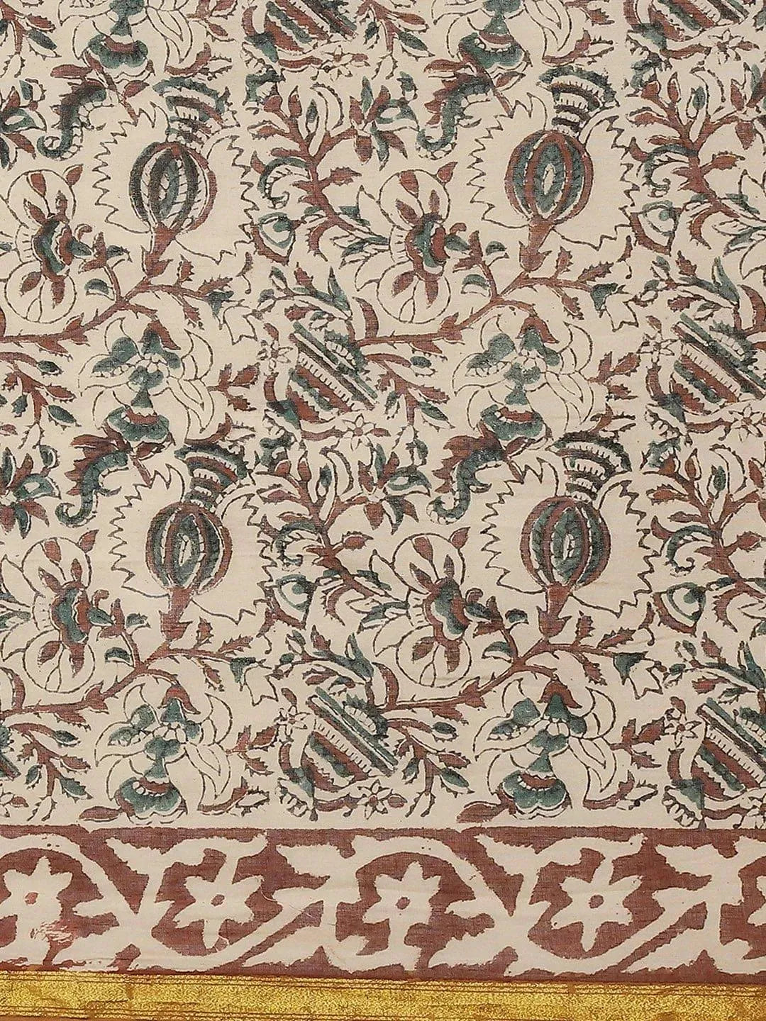 Beige Printed Cotton Saree - Libas 