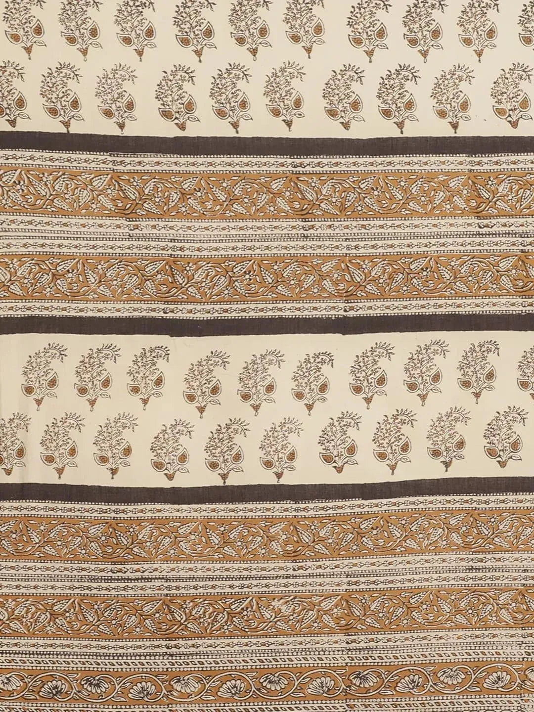 Beige Printed Cotton Saree - Libas 