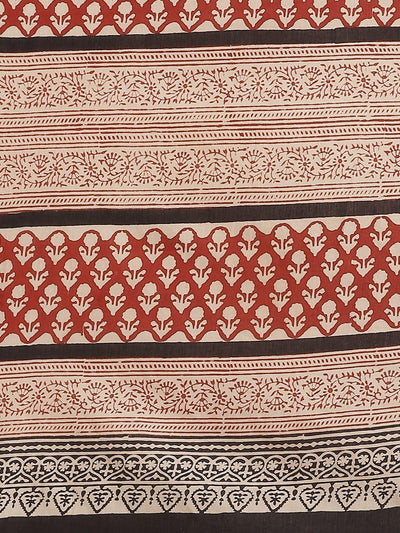 Beige Printed Cotton Saree - Libas