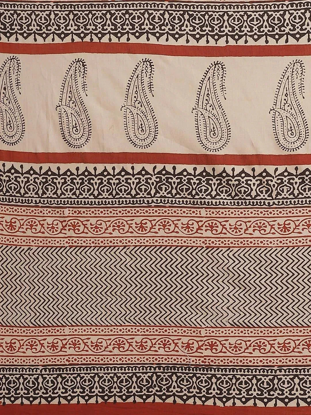 Beige Printed Cotton Saree - Libas 