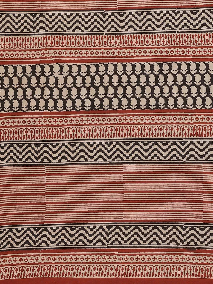 Beige Printed Cotton Saree - Libas