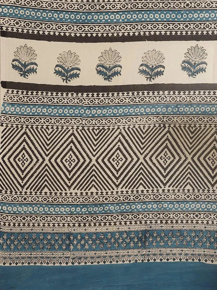 Beige Printed Cotton Saree - Libas