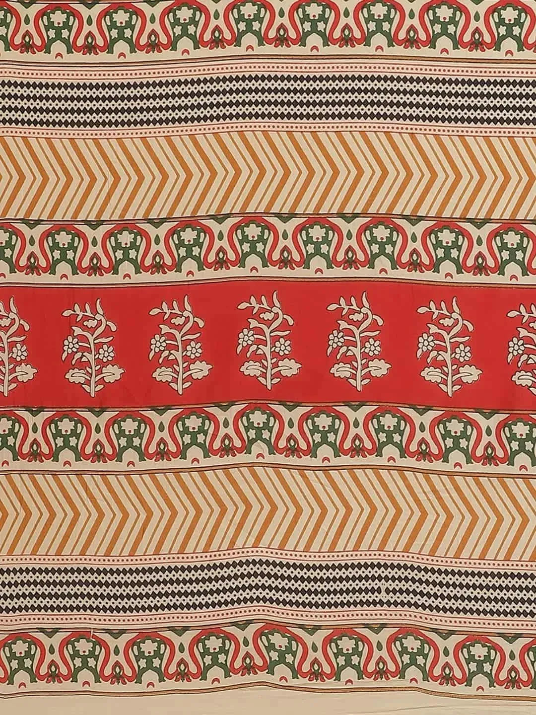 Beige Printed Cotton Saree - Libas 