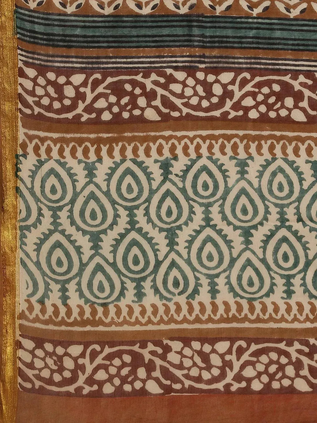 Beige Printed Cotton Saree - Libas 