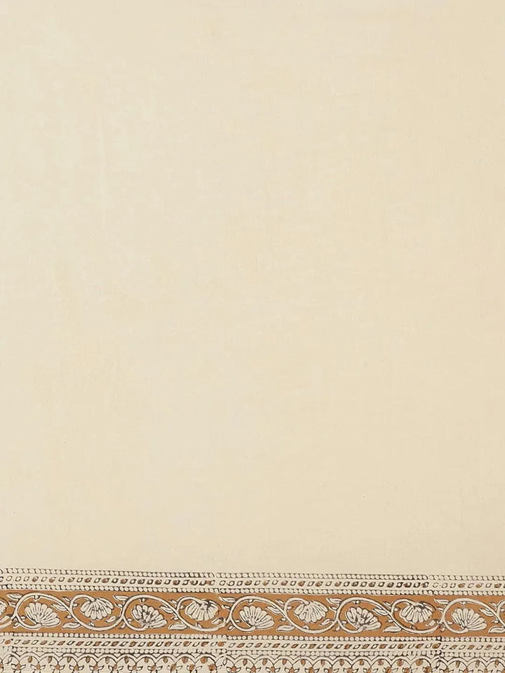 Beige Printed Cotton Saree - Libas
