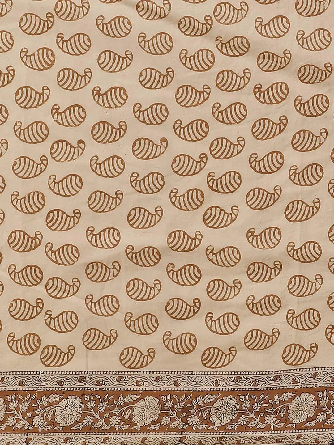 Beige Printed Cotton Saree - Libas 