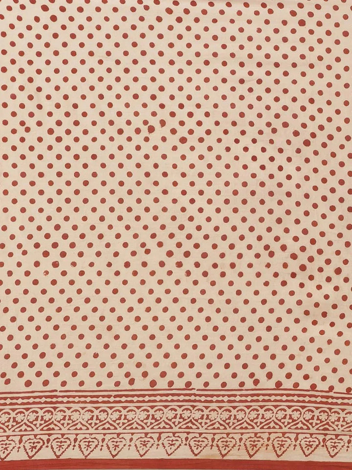 Beige Printed Cotton Saree - Libas