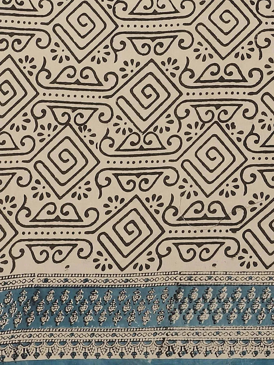 Beige Printed Cotton Saree - Libas 