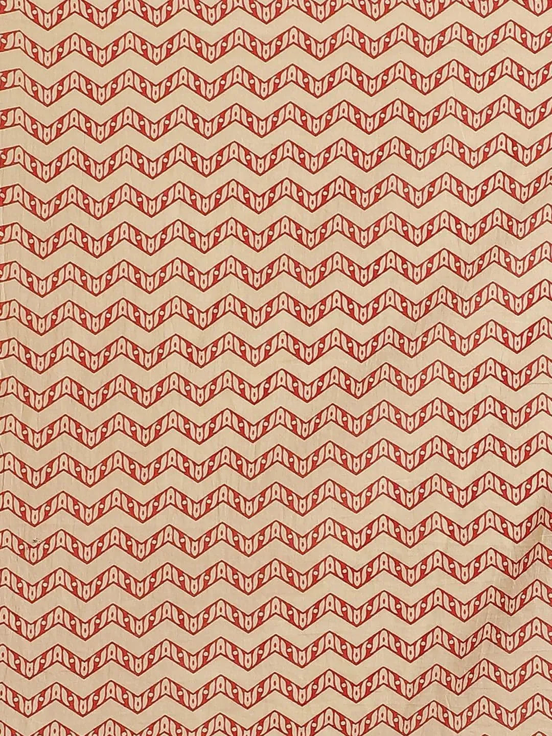 Beige Printed Cotton Saree - Libas 