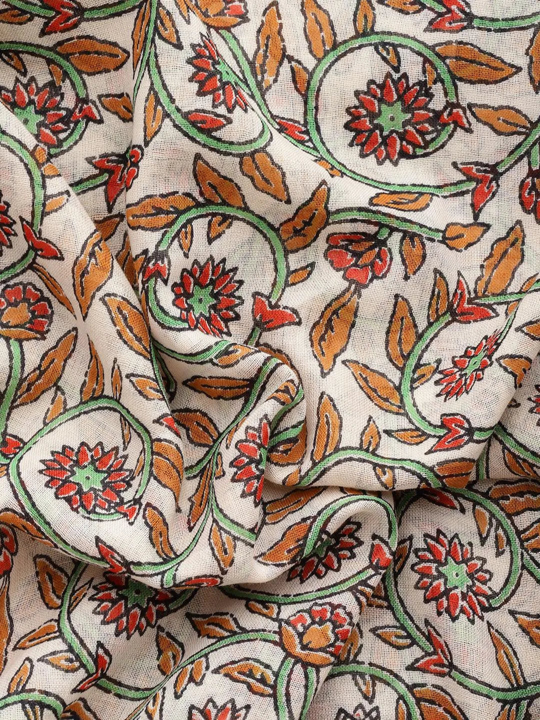 Beige Printed Cotton Saree - Libas 