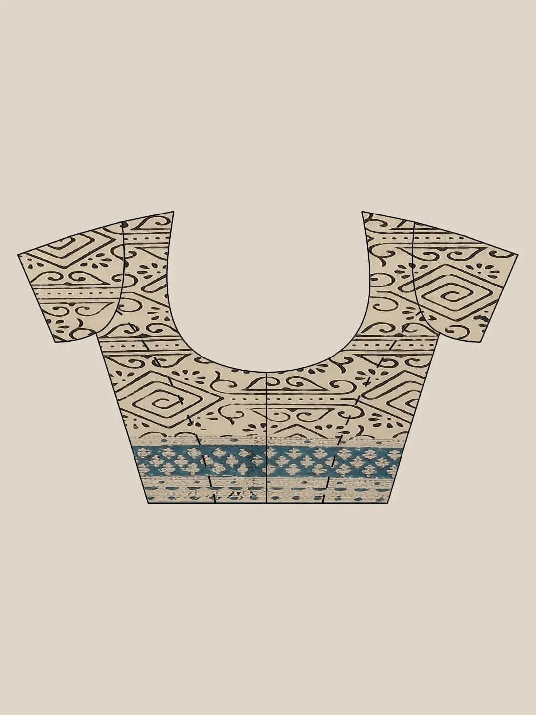 Beige Printed Cotton Saree - Libas 