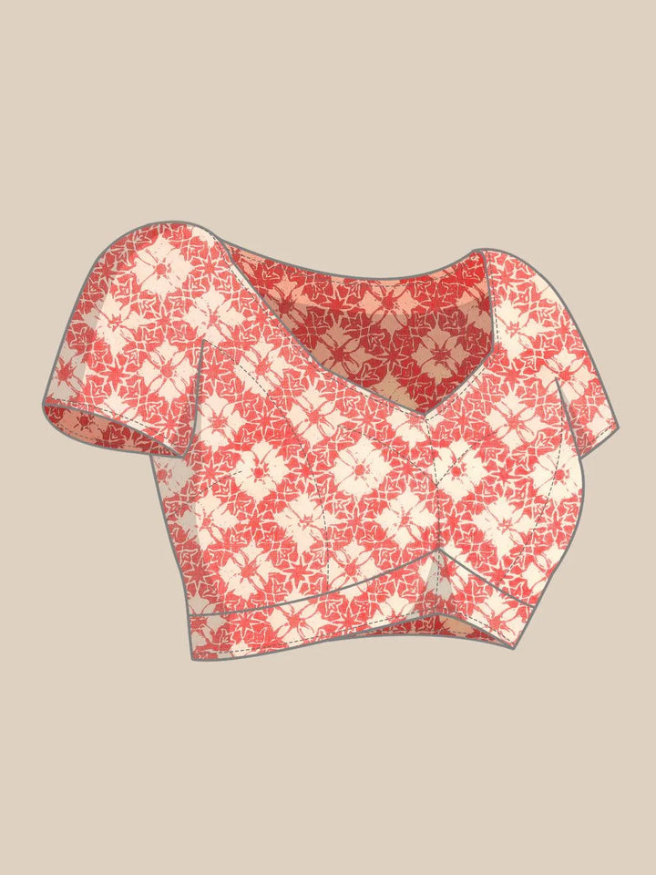 Beige Printed Cotton Saree - Libas