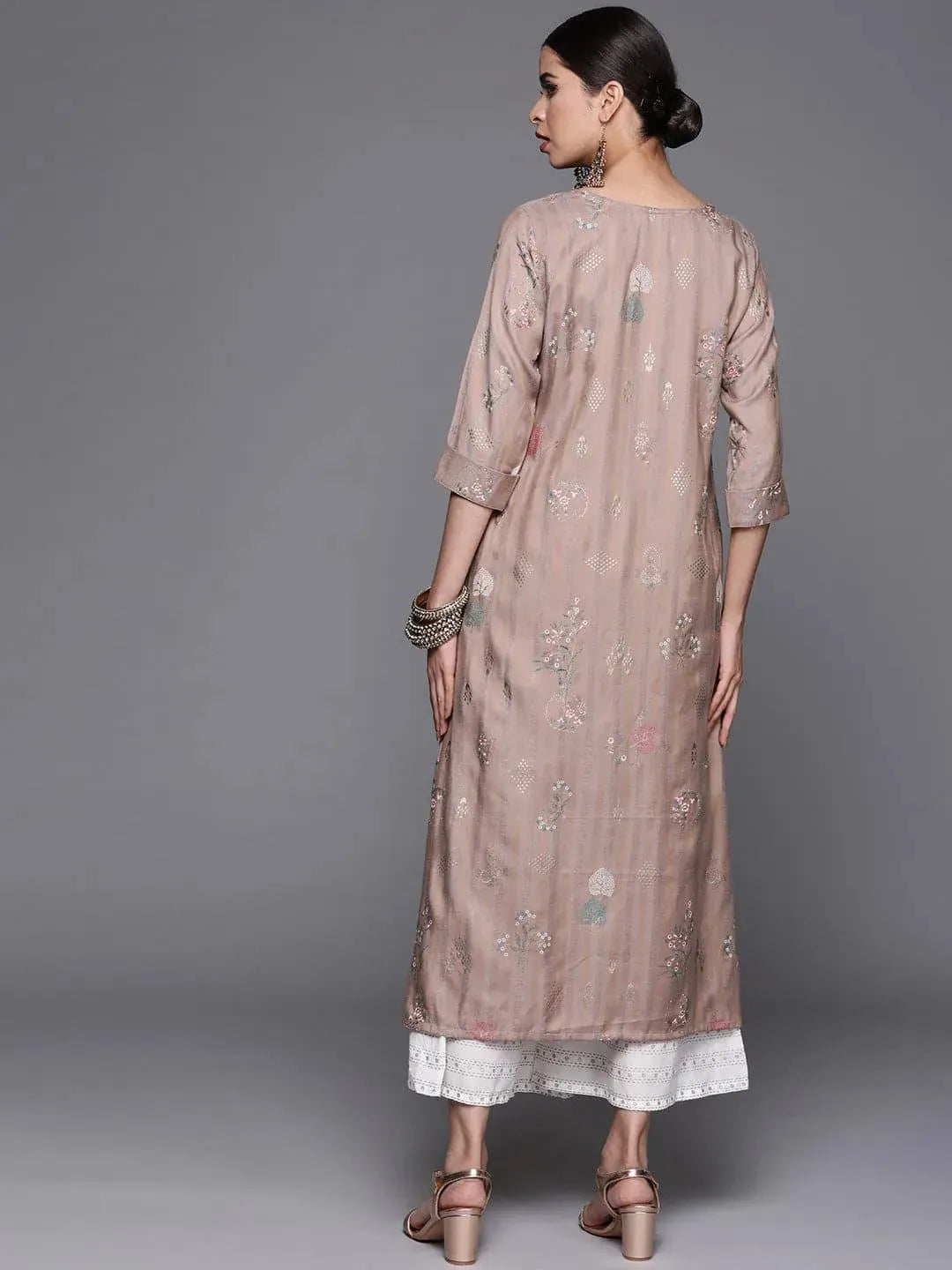 Beige Printed Cotton Silk Kurta - Libas 