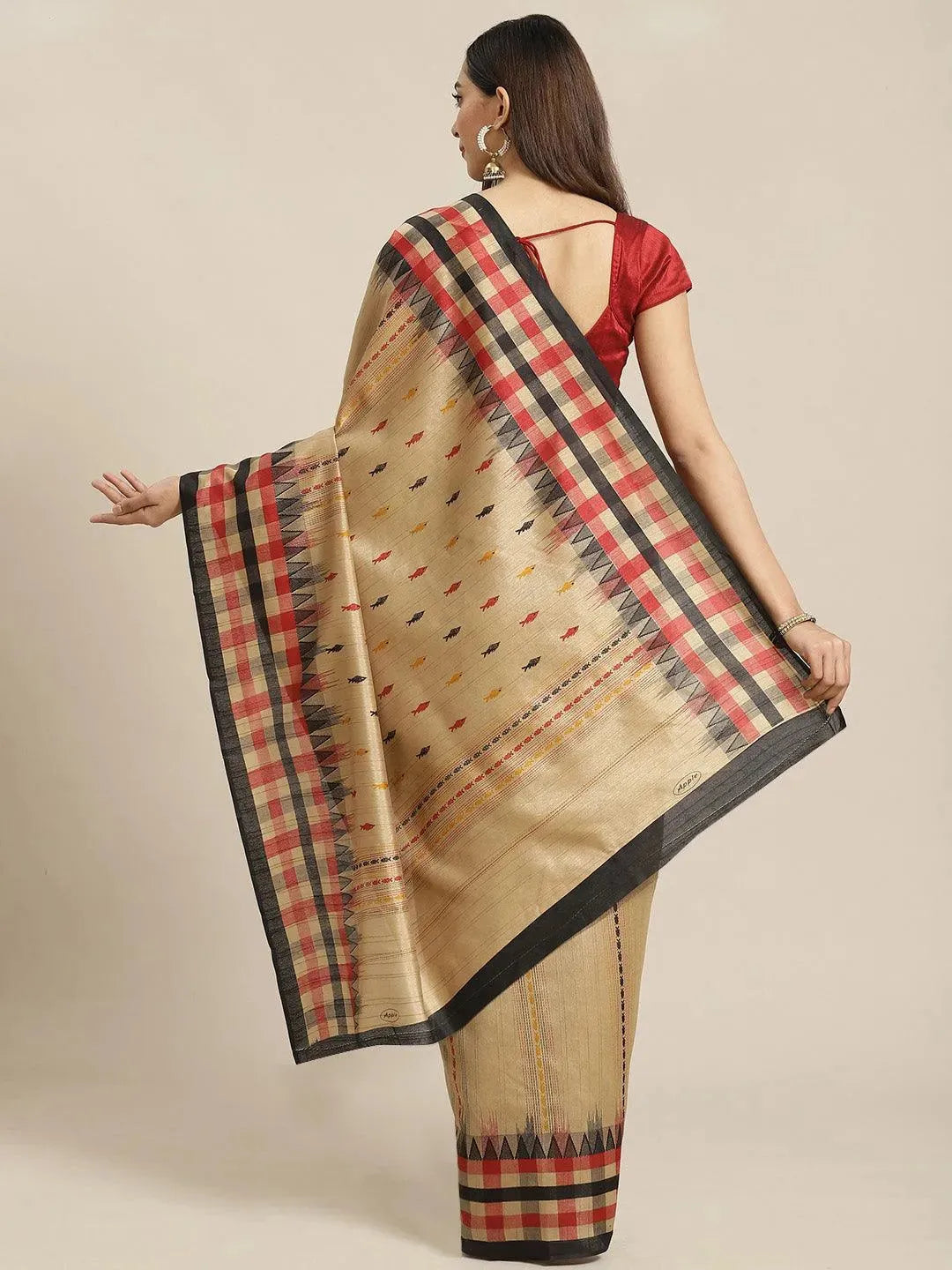 Beige Printed Cotton Silk Saree - Libas