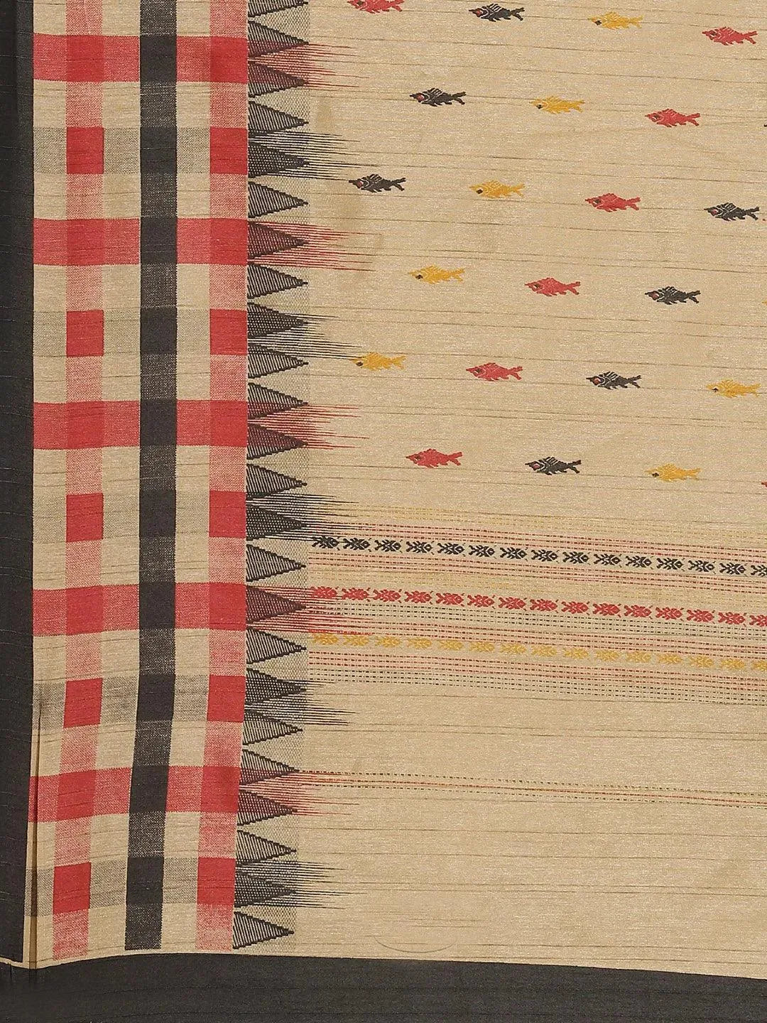 Beige Printed Cotton Silk Saree - Libas 
