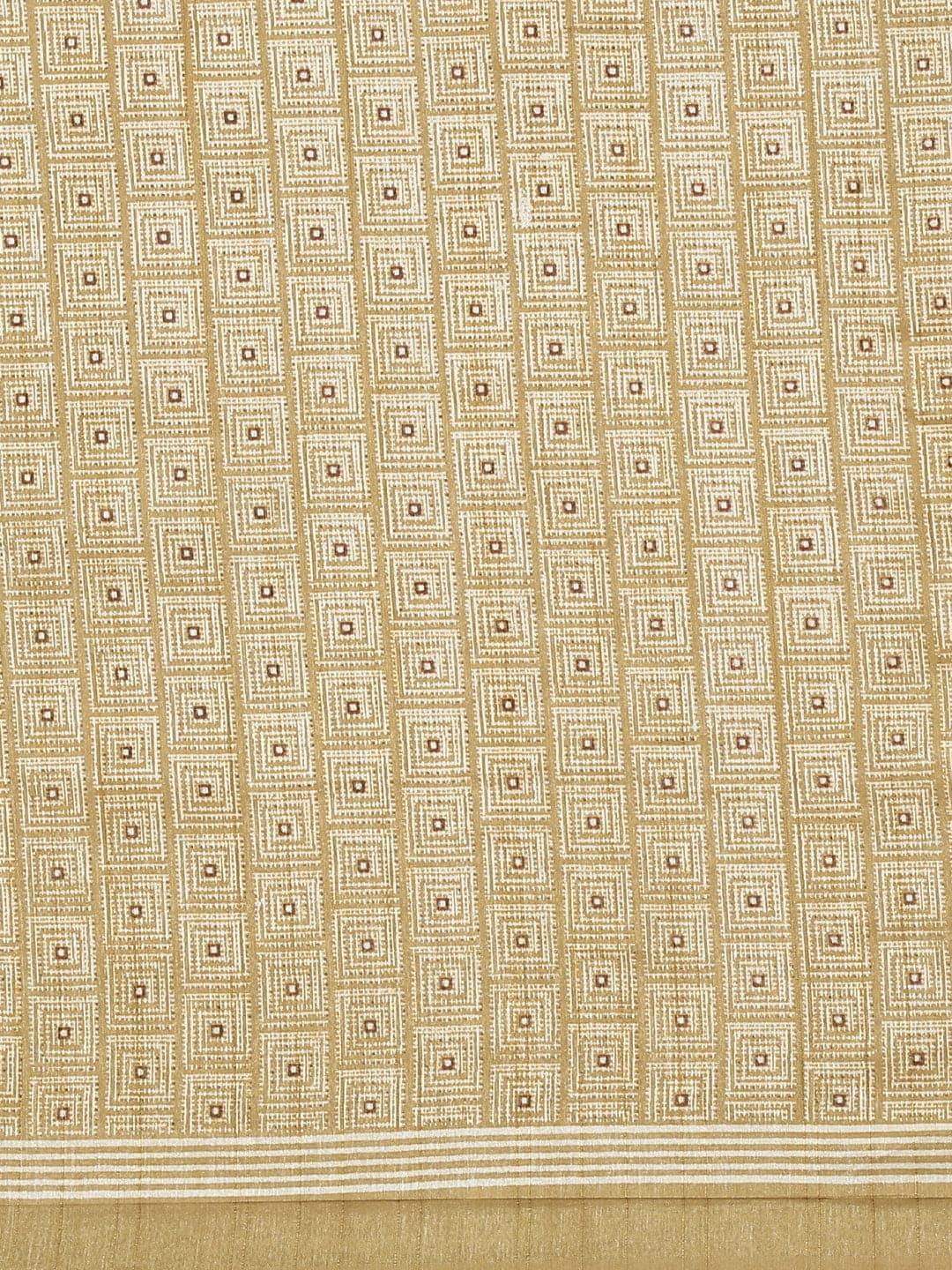 Beige Printed Cotton Silk Saree