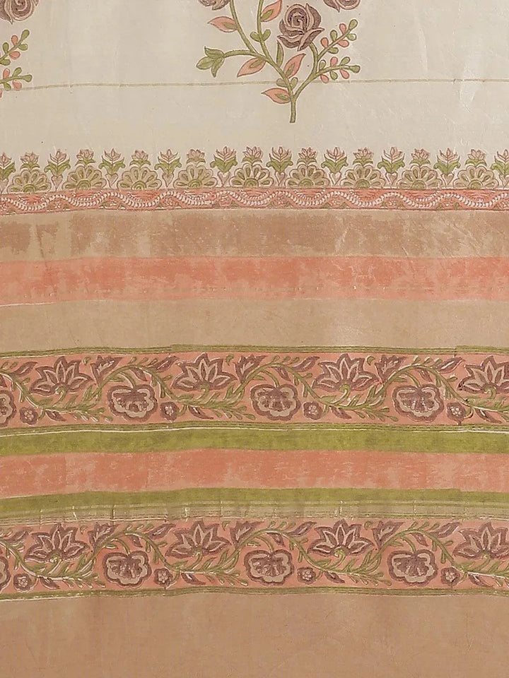 Beige Printed Cotton Silk Saree - Libas