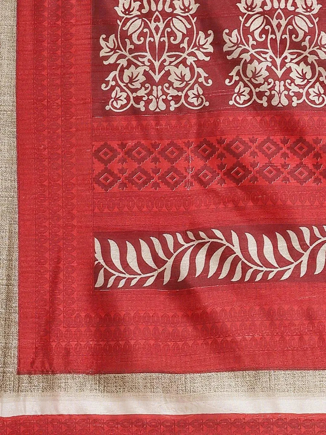 Beige Printed Cotton Silk Saree - Libas