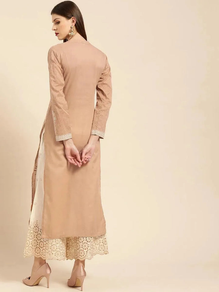 Beige Printed Cotton Kurta Set - Libas