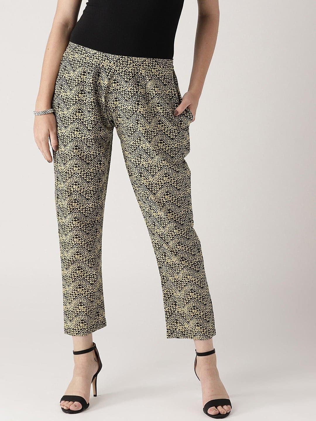 Beige Printed Cotton Trousers