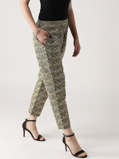 Beige Printed Cotton Trousers - Libas